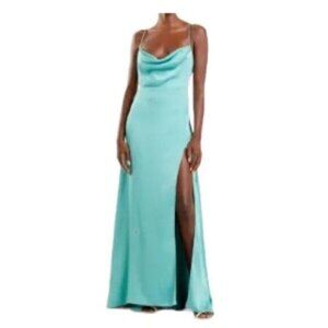 Fame & Partners The Rosabel Cowl Neck Gown Oil Blue 12 NWT